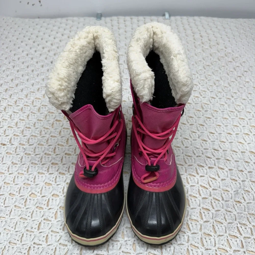 Sorel Waterproof Boots Women Sz 7 Pink Back Yoot PAC Nylon Snow